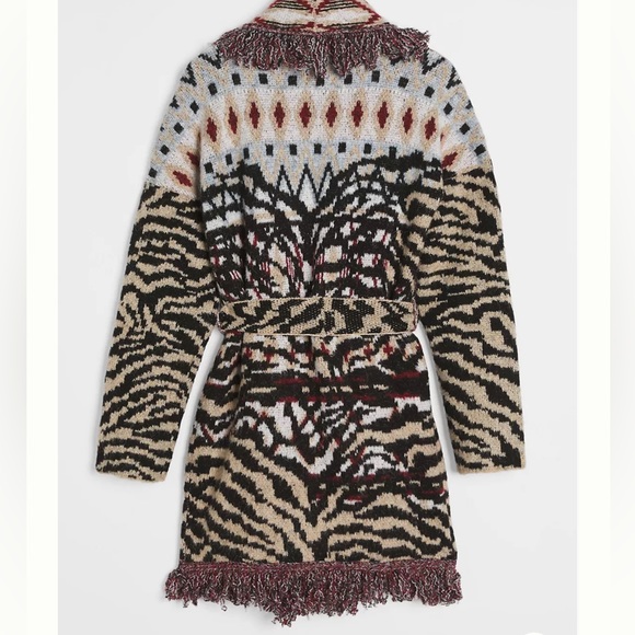 Anthropologie Paloma fringe cardigan animal print long cardigan M - Picture 3 of 9